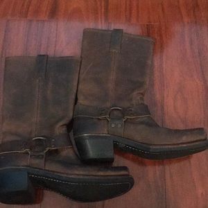 Frye Harness Heel Boots-Dark Brown Size 8